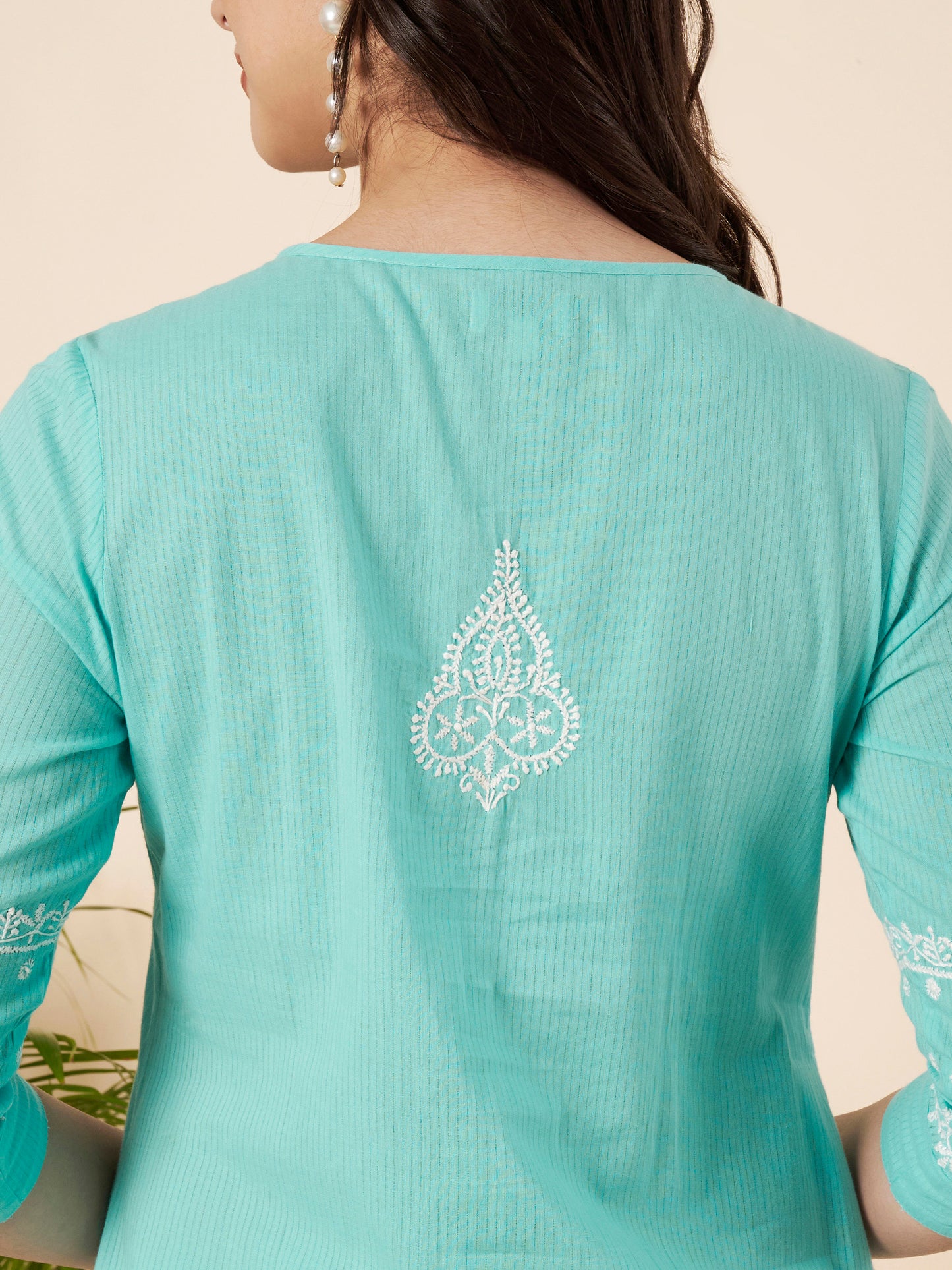 Sky Blue Straight Fit Chikankari Kurta
