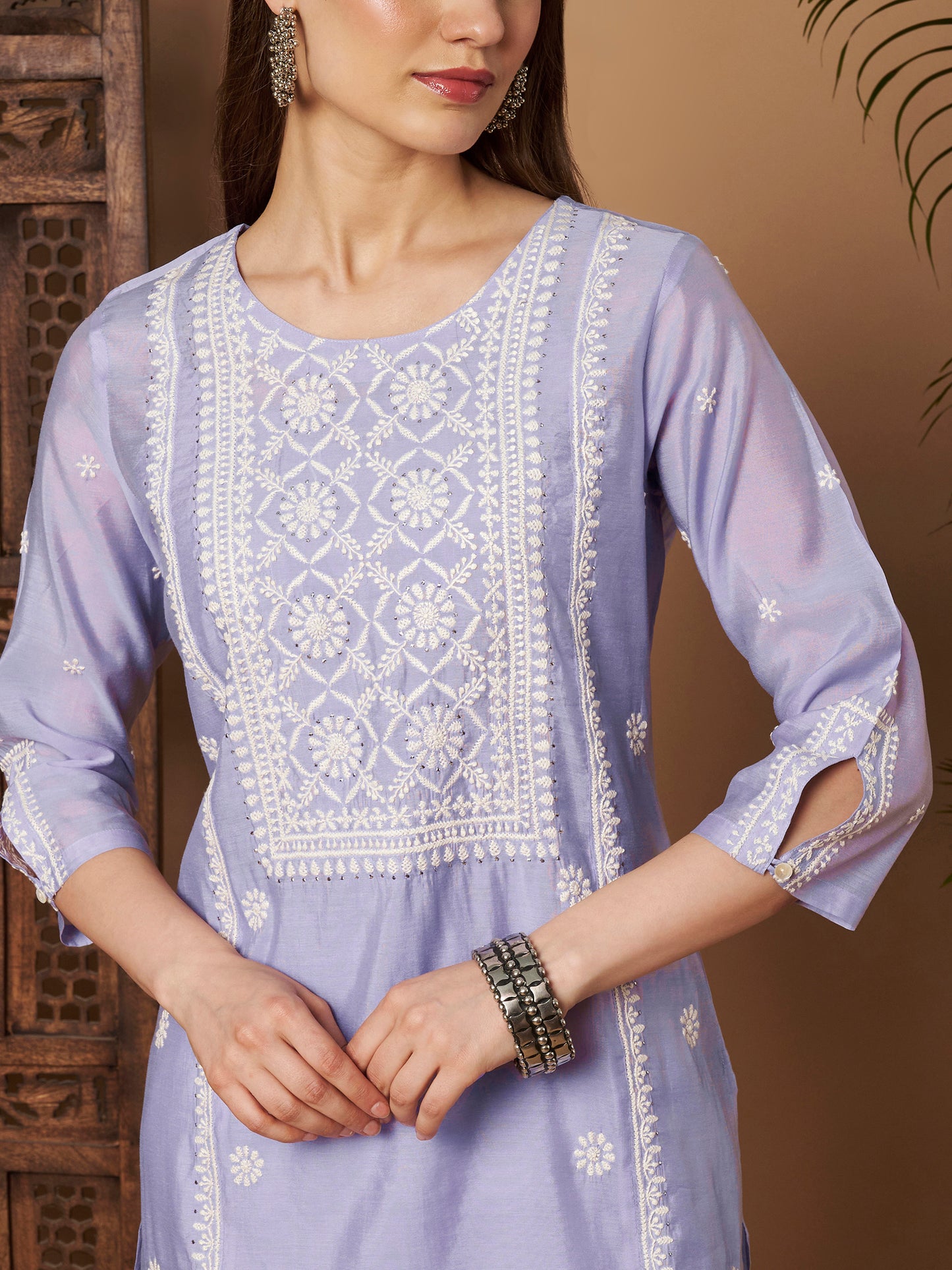 Lavender Chanderi Silk Embroidered Kurta