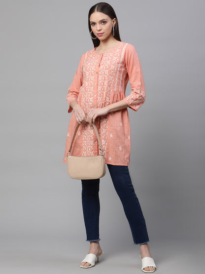 Peach Chikankari Cotton Tunic