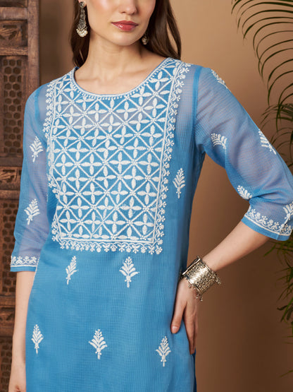 Kota Doria Chikankari Kurta
