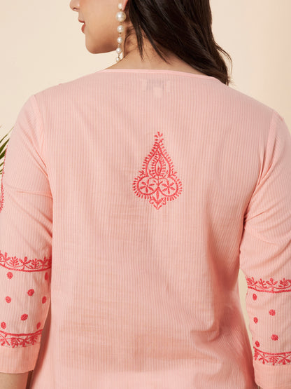 Peach Straight Fit Chikankari Kurta