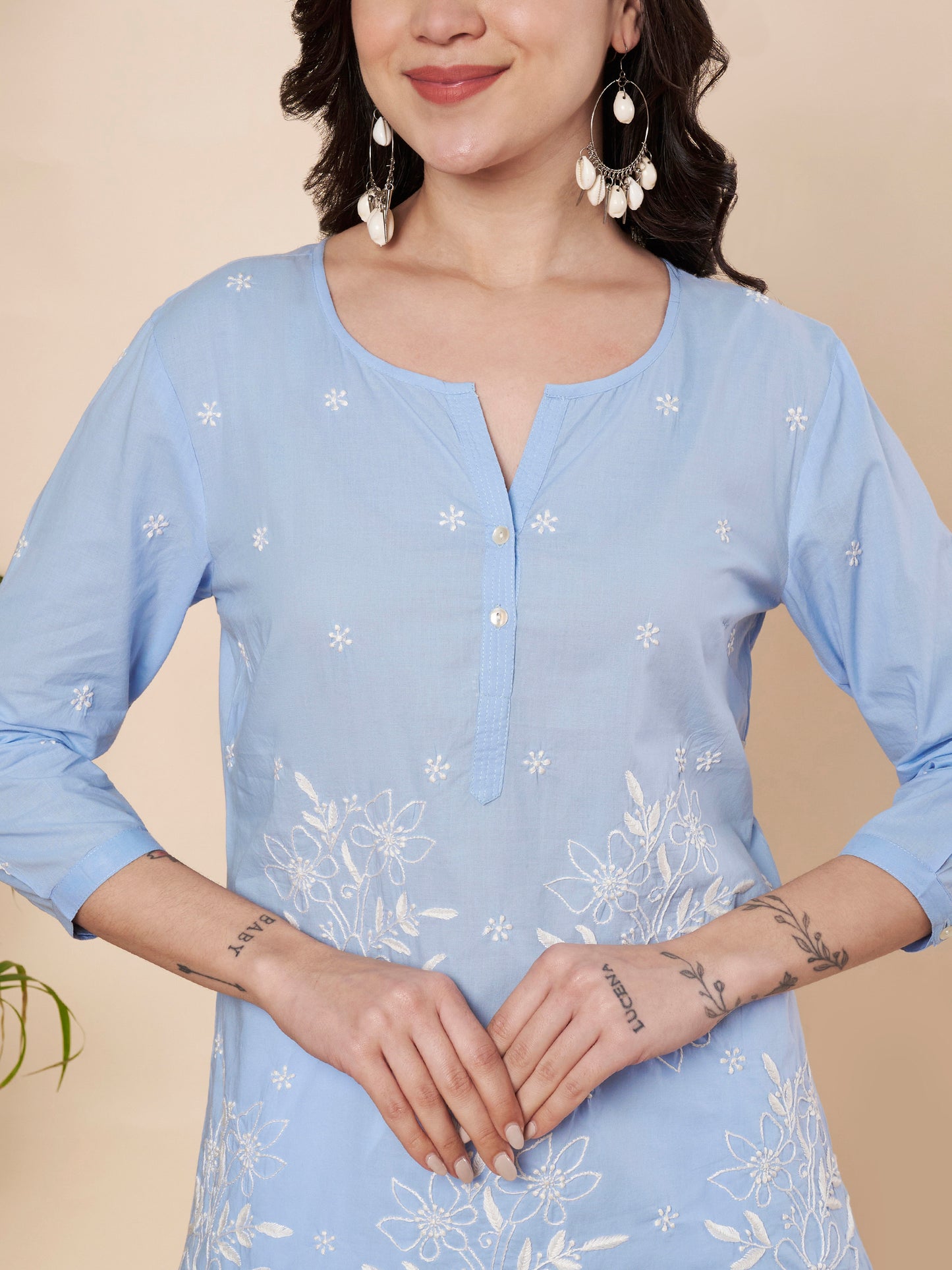 Ice Blue Chikankari Cotton Top