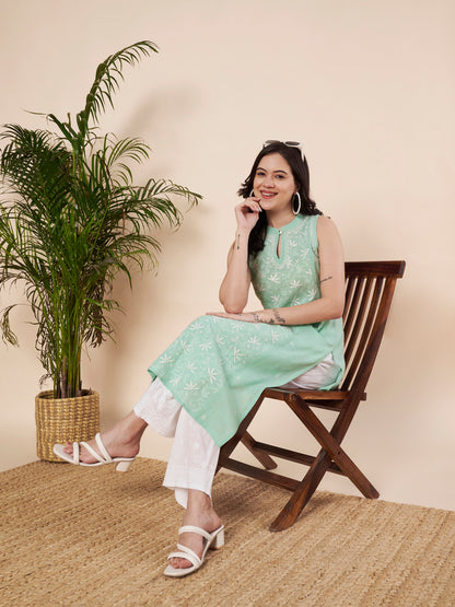 Mint Green Halter Chikankari Kurta