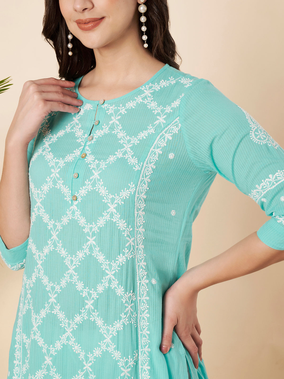 Sky Blue Straight Fit Chikankari Kurta