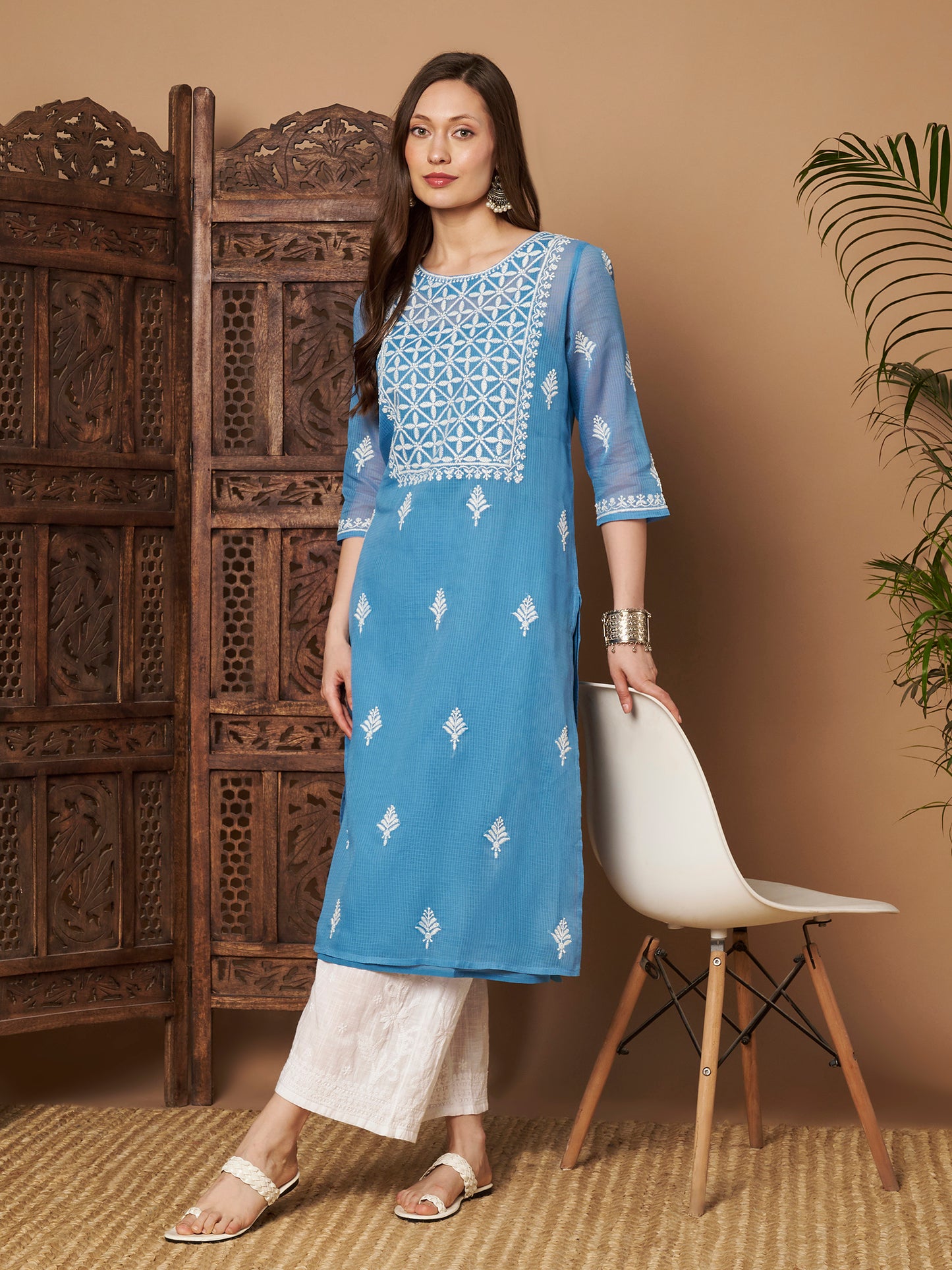 Kota Doria Chikankari Kurta