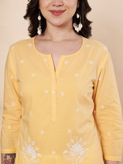 Mango Yellow Chikankari Cotton Top