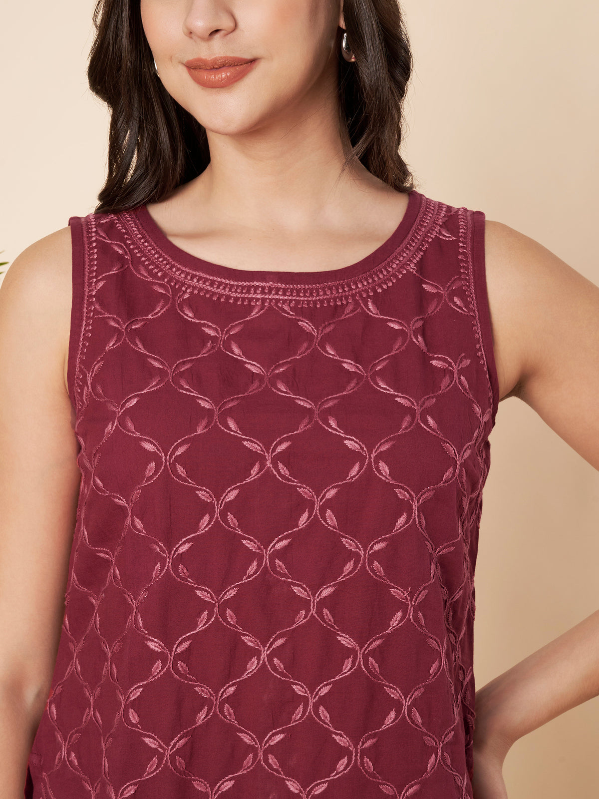 Maroon Hand-embroidered Chikankari Top