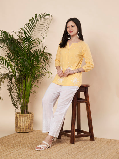 Mango Yellow Chikankari Cotton Top