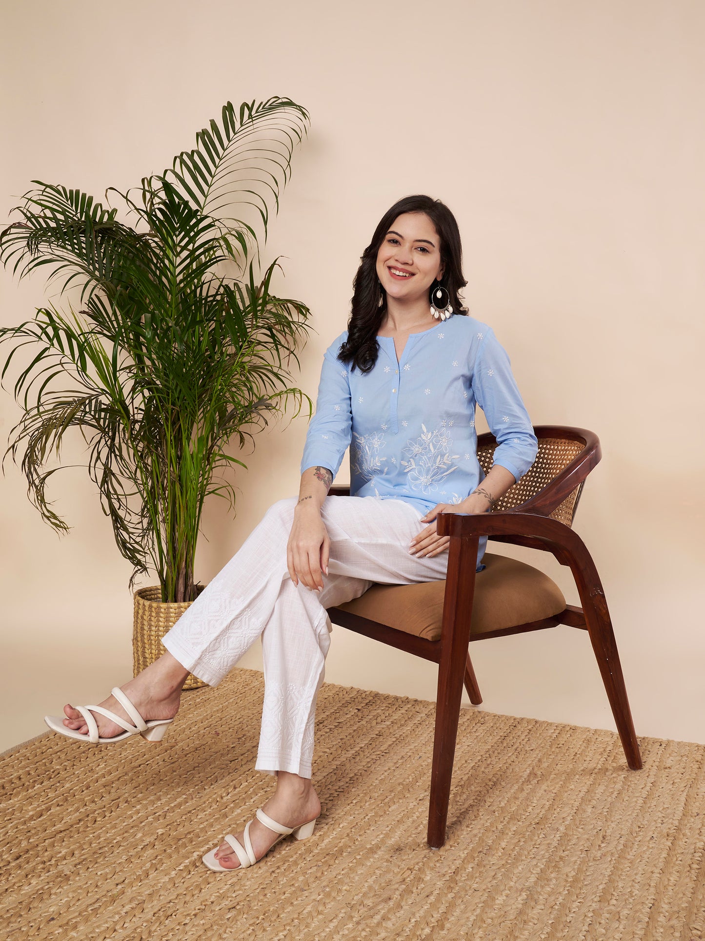 Ice Blue Chikankari Cotton Top