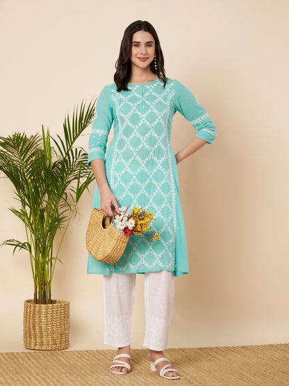 Sky Blue Straight Fit Chikankari Kurta