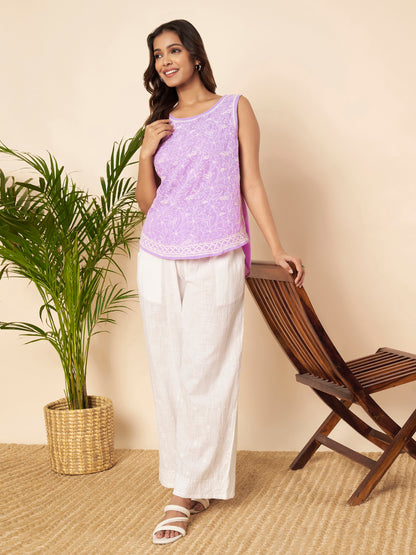 Lavender Hand-embroidered Chikankari Top