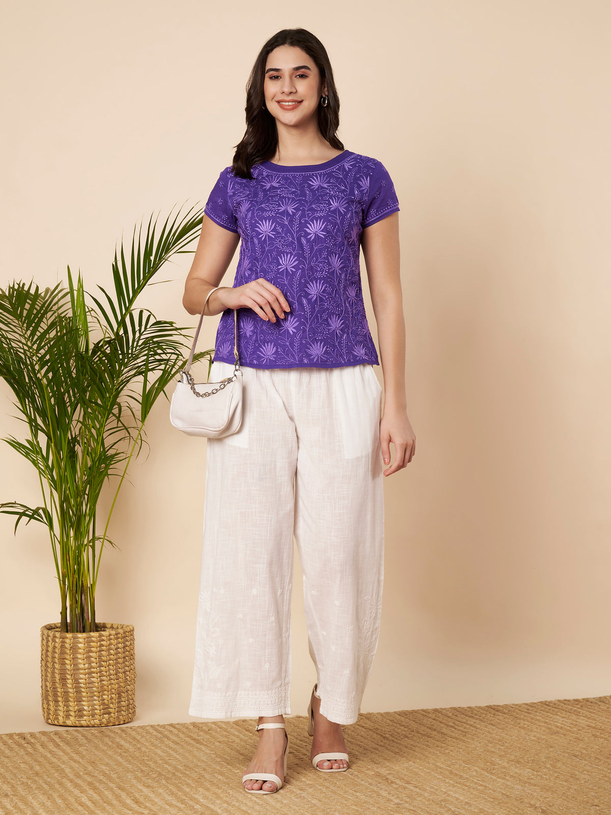 Dark Purple Chikankari Short Top