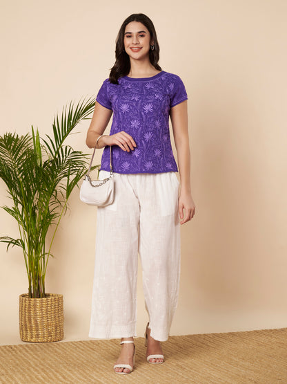 Dark Purple Chikankari Short Top