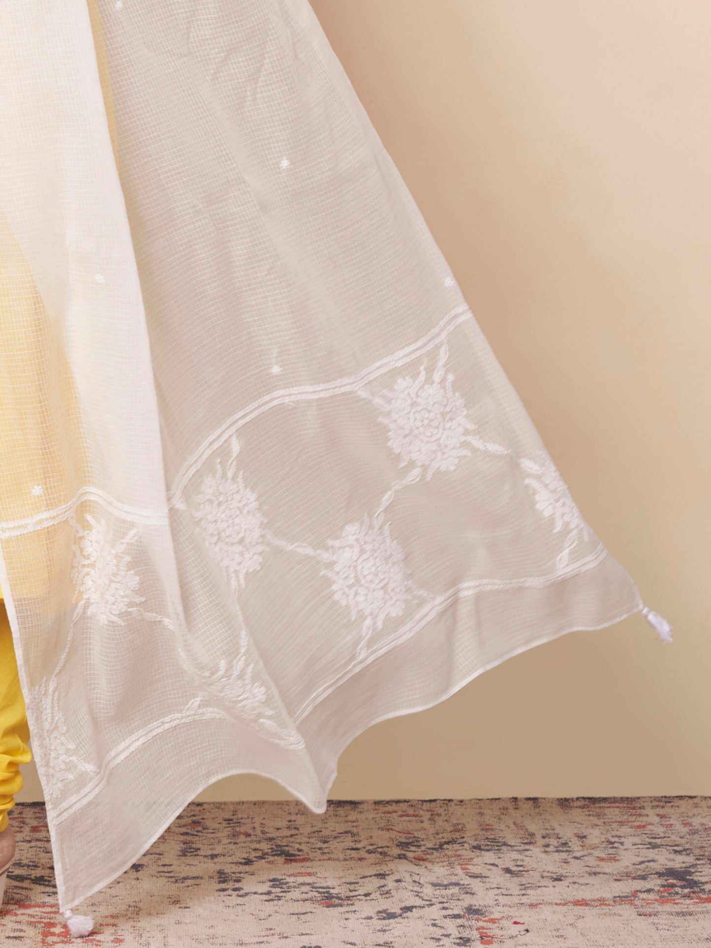 Chikankari White Kota Cotton Dupatta