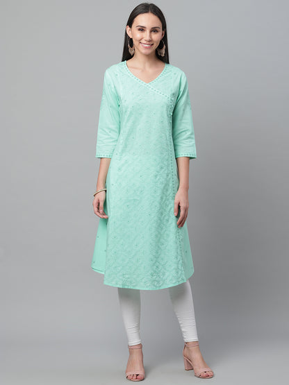 Sea Green Chikankari Angarkha
