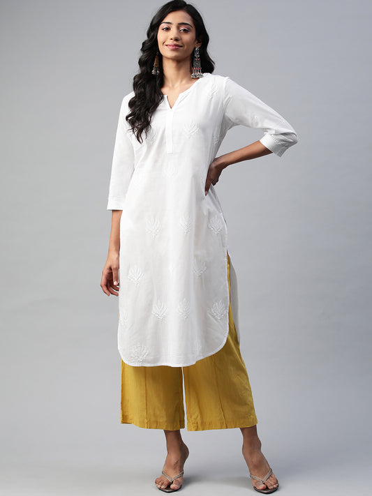 White Chikankari Round-Hem Kurta