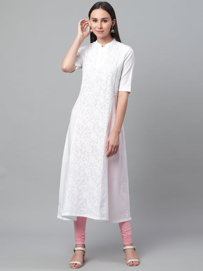 White Chikankari A-line Collared Kurta