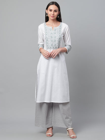 White Chikankari Kurta with Zig-Zag Self Design