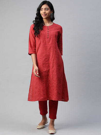MGAK229RDL Red Cotton Kurta- A Line