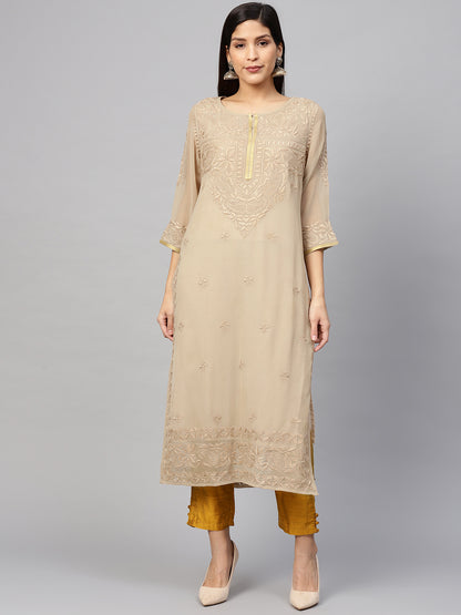 Beige Chikankari Georgette Kurta