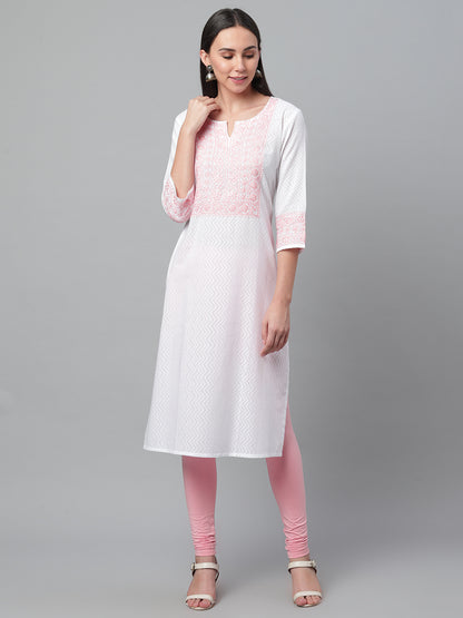White Chikankari Kurta with Zig-Zag Self Design