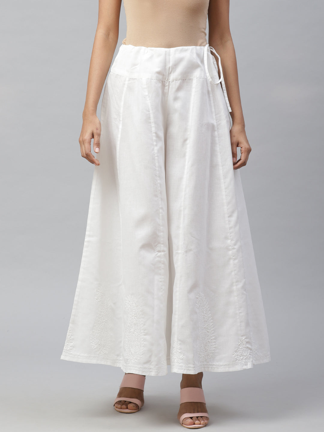Off White Flared Chikankari Palazzo