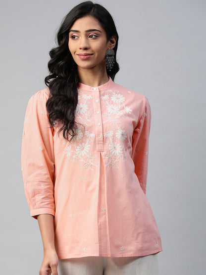 Dusty Pink Chikankari Box-Pleat Top