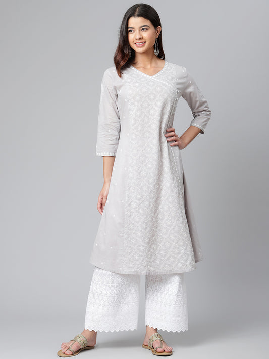 Light Grey Chikankari Angarkha