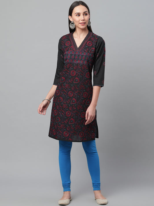 Black & Maroon Chikankari Straight Kurta