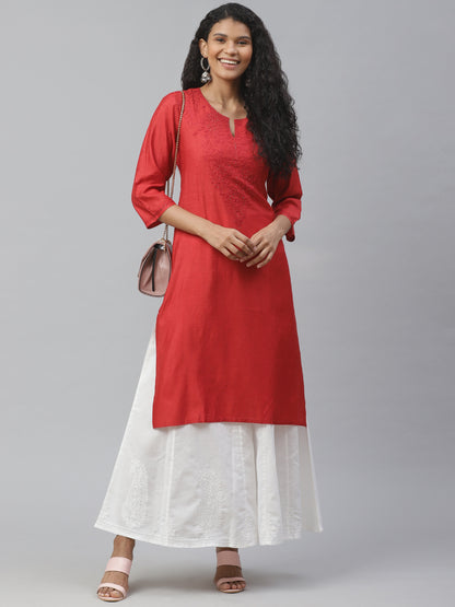Red Silk Chikankari Kurta
