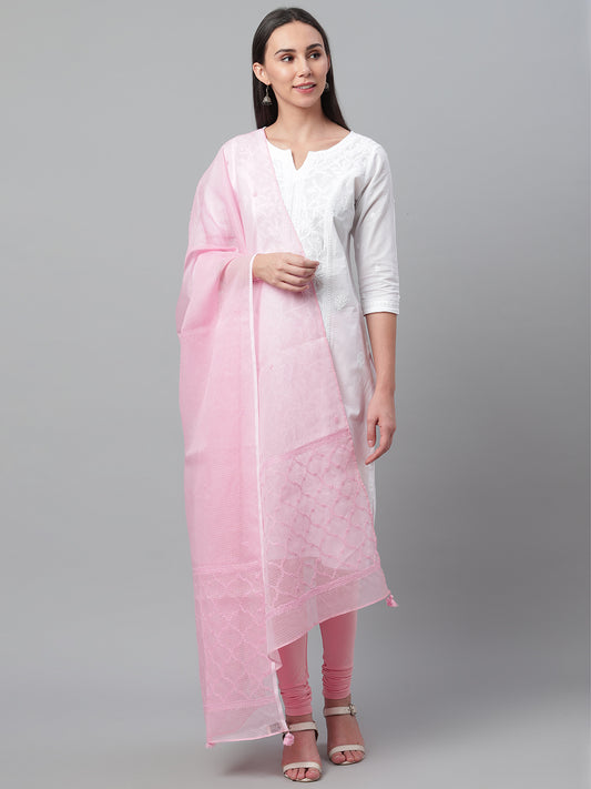 Pink Kota Chikankari Dupatta