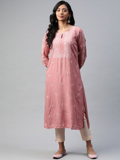 Dusty Pink Rayon Chikankari Kurta