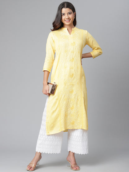 Yellow Chikankari Pintucks Kurta