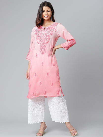 Pink Ombre Chikankari Muslin Kurta