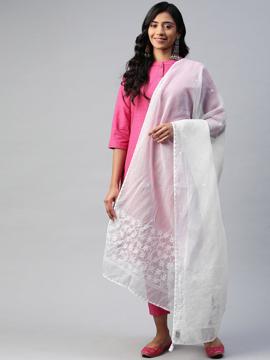Chikankari White Kota Dupatta