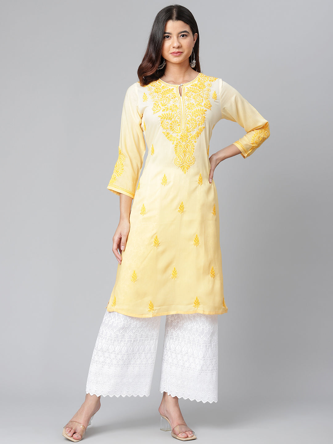 Yellow Ombre Hand-Embroidered Kurta