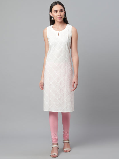 Cream Pintucks Chikankari Kurta