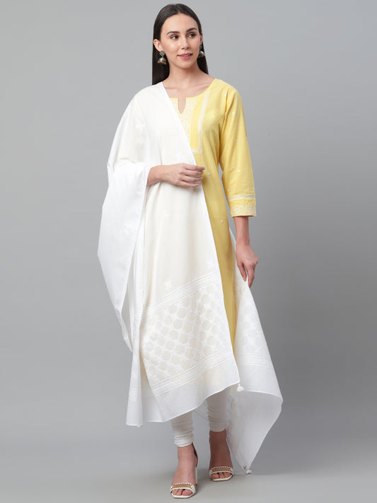 White Cotton Mul Chikankari Dupatta