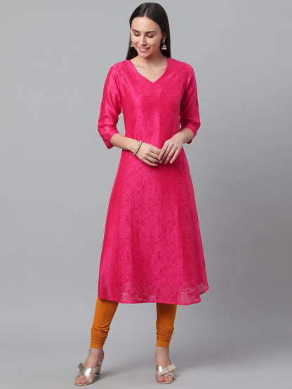 Magenta Embroidered Chanderi Anarkali Kurta