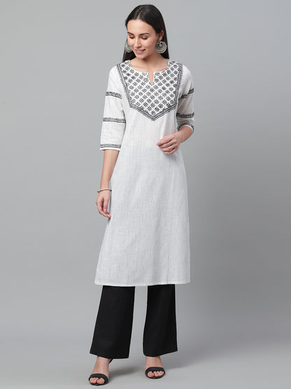 White Ikat Chikankari Straight Kurta