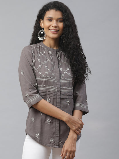 Charcoal Grey Chikankari Casual Shirt