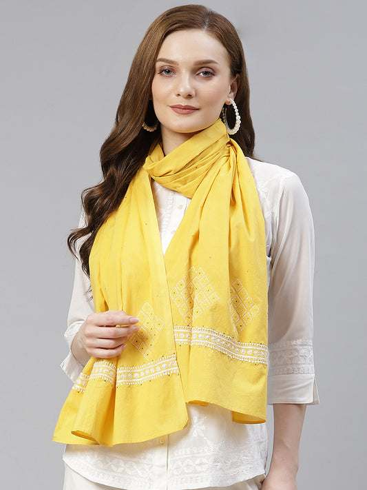 Yellow Cotton Chikankari Stole