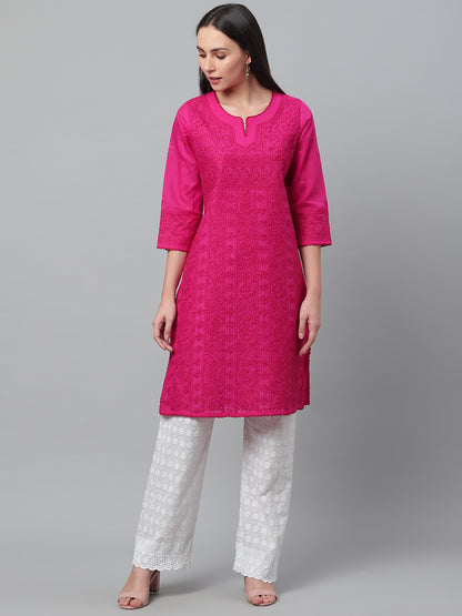 Magenta Chikankari Kurta with Mukaish Work