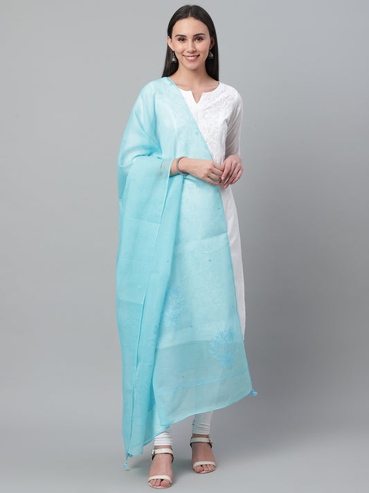 Blue Chikankari Kota Cotton Dupatta