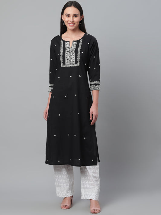 Black & White Chikankari Embroidered Straight Kurta