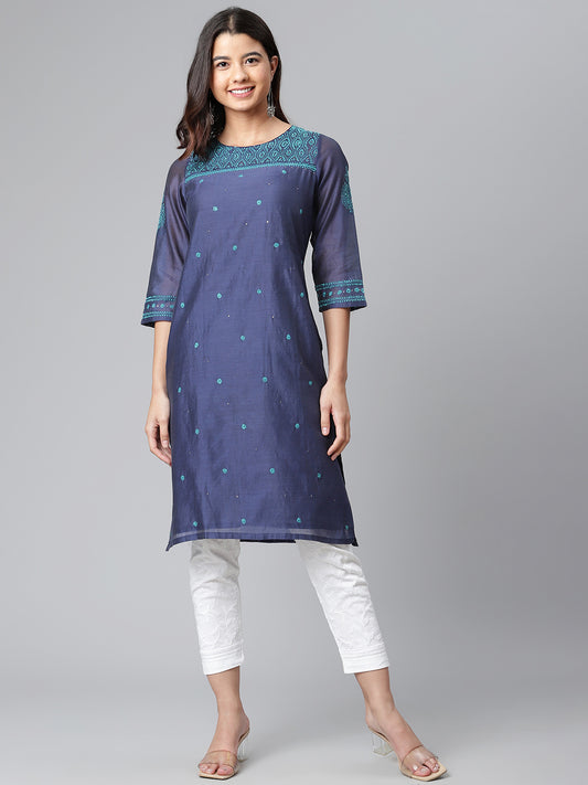 Navy Blue Chanderi Silk Kurta