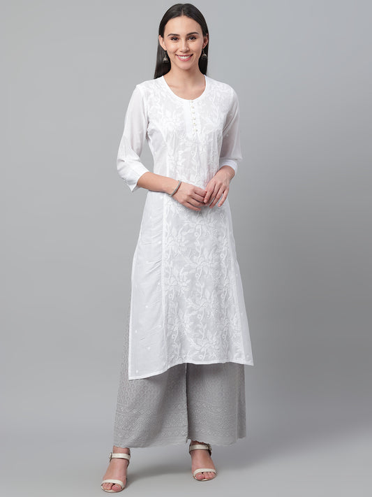 White Cotton Dobby Chikankari Kurta