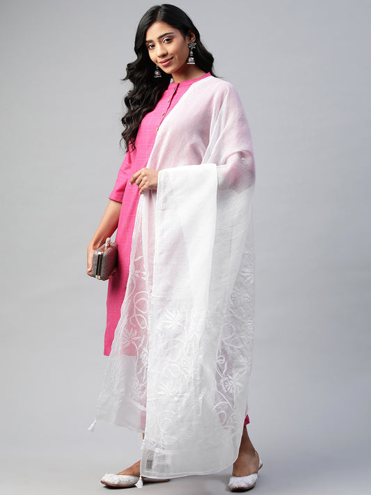 White Kota Cotton Tepchi Dupatta