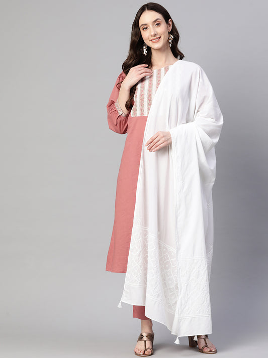 Mul Cotton Chikankari Dupatta