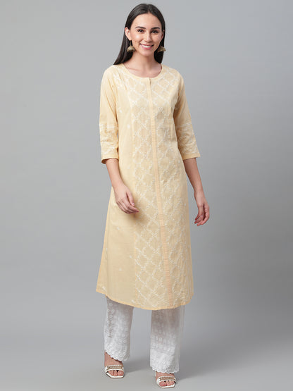 Beige Anarkali Chikankari Kurta